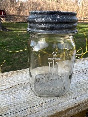 Vintage Anchor Embossed Mason Jar with Tin Lid - Clear Glass